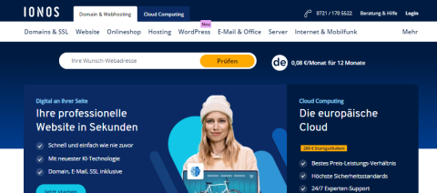 Screenshot der IONOS Homepage.